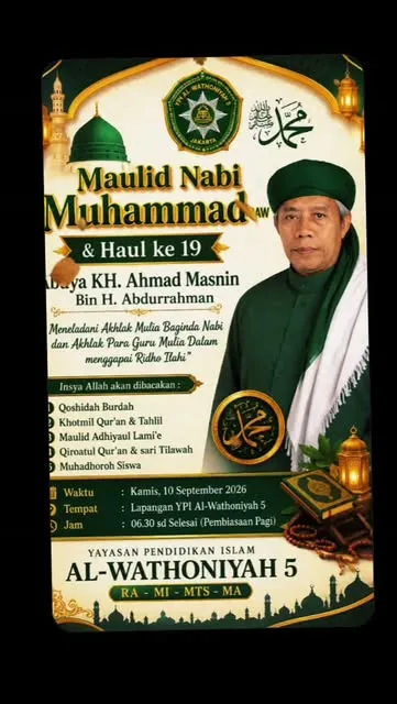 Poster Maulid Nabi Muhammad dan Haul ke-19 Abuya KH. Ahmad Masnin bin H. Abdurrahman
